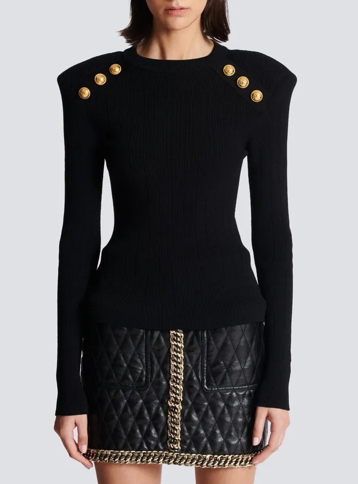 Balmain Knit Jumper With Button Details Black Women Knitwear