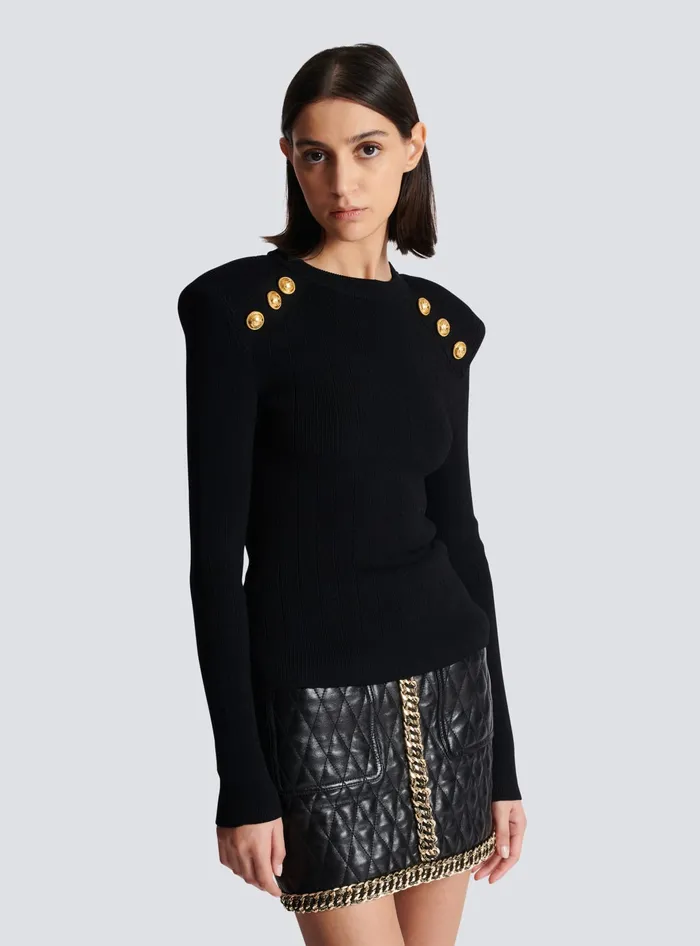 Balmain Knit Jumper With Button Details Black Women Knitwear