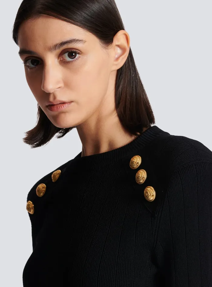 Balmain Knit Jumper With Button Details Black Women Knitwear