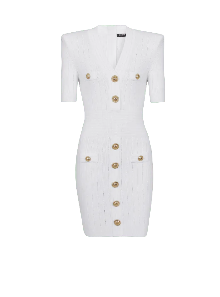 Balmain Knitted Dress With Buttons White Women Dresses