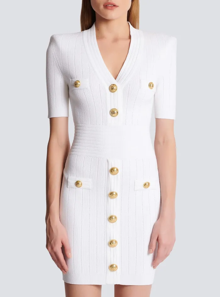 Balmain Knitted Dress With Buttons White Women Dresses