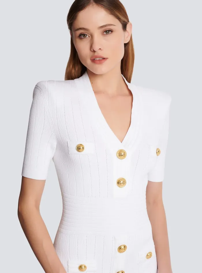 Balmain Knitted Dress With Buttons White Women Dresses