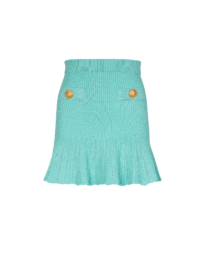 Balmain Knitted Skater Skirt Blue Women Skirts