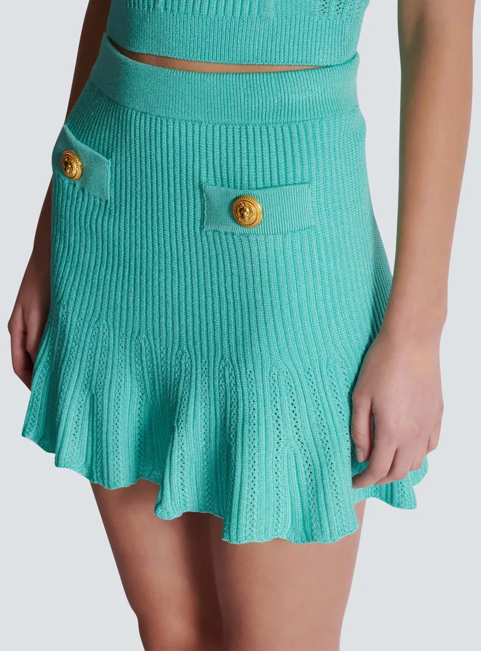 Balmain Knitted Skater Skirt Blue Women Skirts