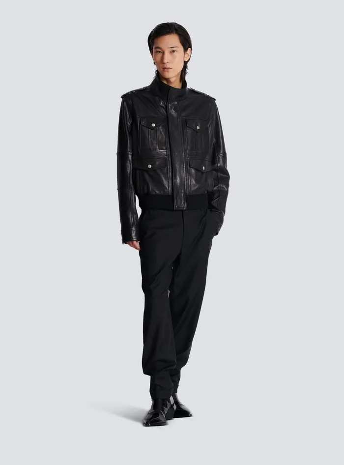 Balmain Lambskin Leather Jacket With 4 Pockets Black Men Outerwear