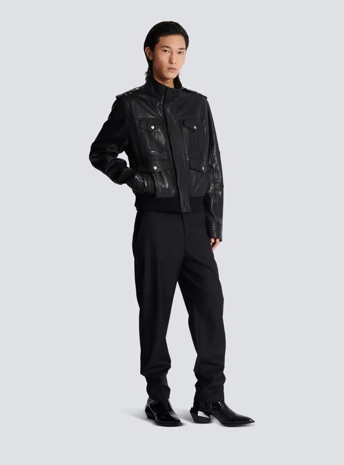 Balmain Lambskin Leather Jacket With 4 Pockets Black Men Outerwear