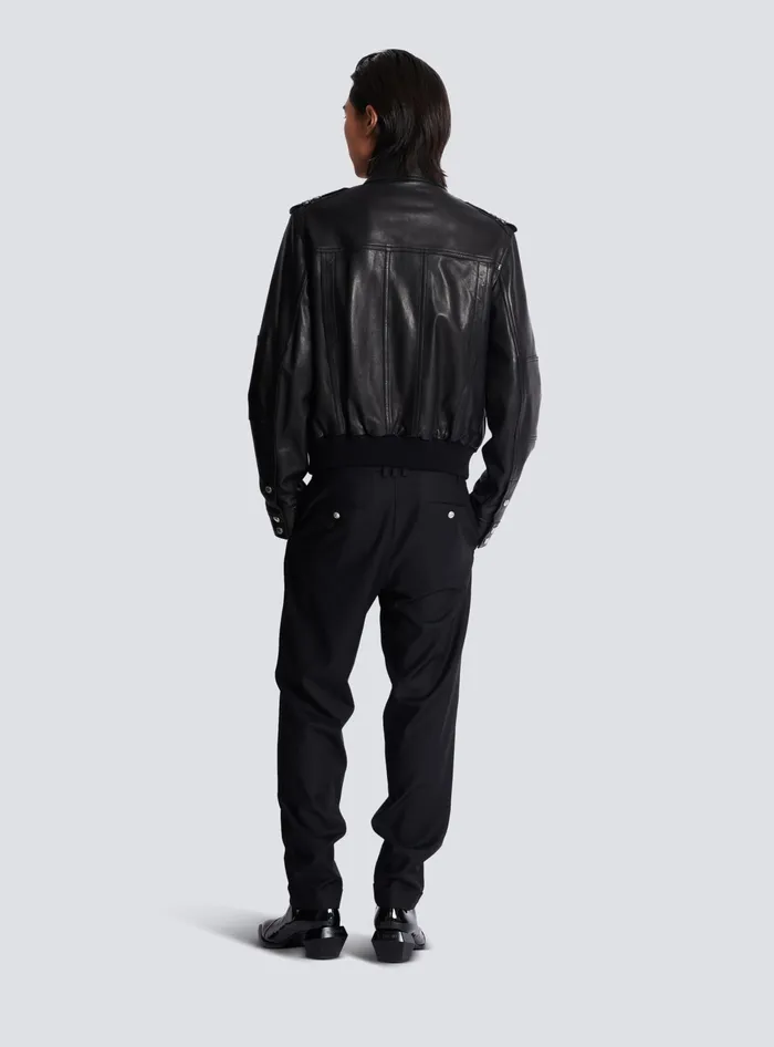 Balmain Lambskin Leather Jacket With 4 Pockets Black Men Outerwear