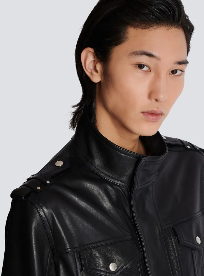 Balmain Lambskin Leather Jacket With 4 Pockets Black Men Outerwear