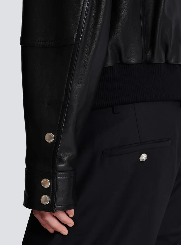 Balmain Lambskin Leather Jacket With 4 Pockets Black Men Outerwear