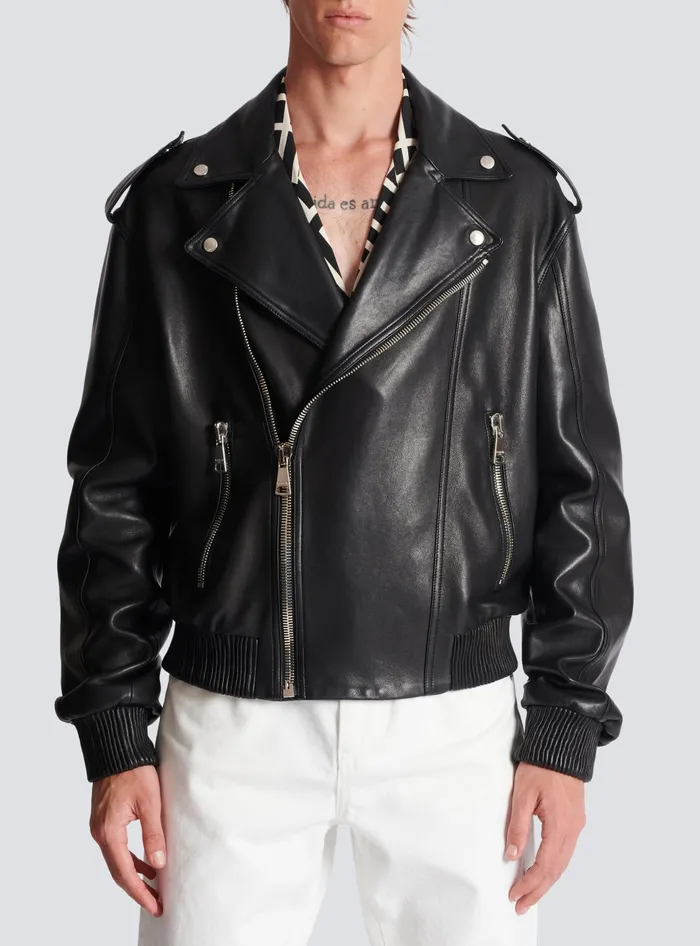 Balmain Leather Bomber Jacket Black Men Outerwear Balmain Leather Bomber Jacket Black Men Outerwear