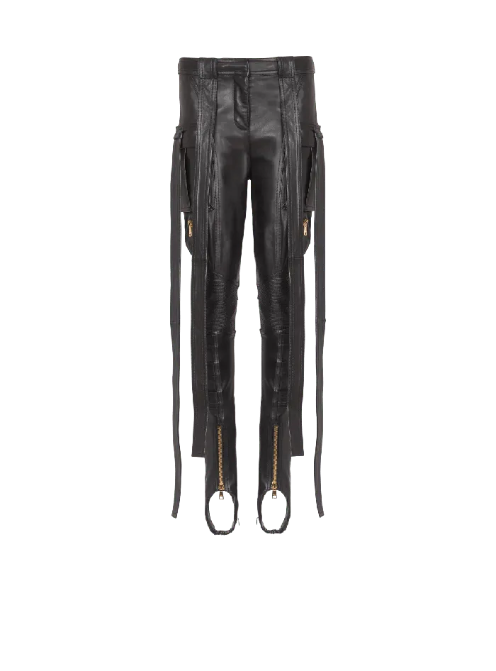 Balmain Leather Cargo Trousers With Straps Black Women Trousers And Shorts