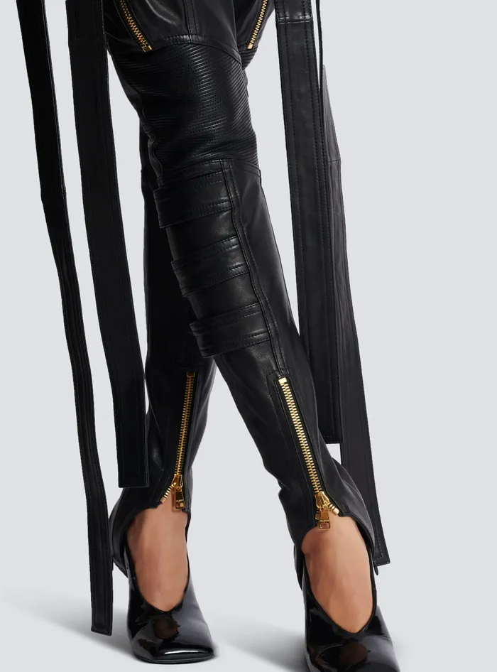 Balmain Leather Cargo Trousers With Straps Black Women Trousers And Shorts