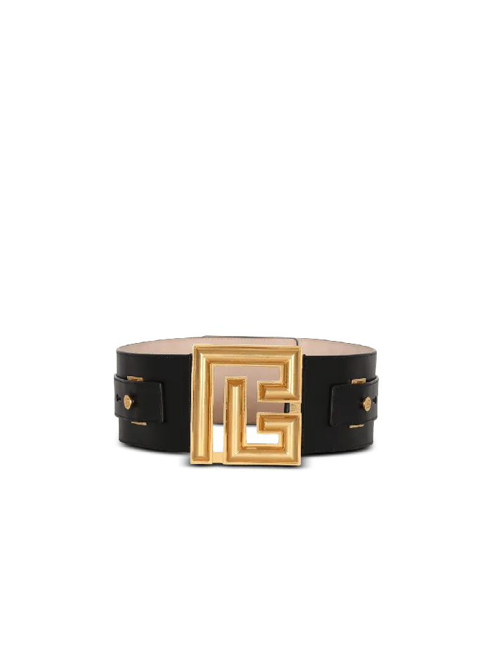 Balmain Leather PBelt Black Women Belts