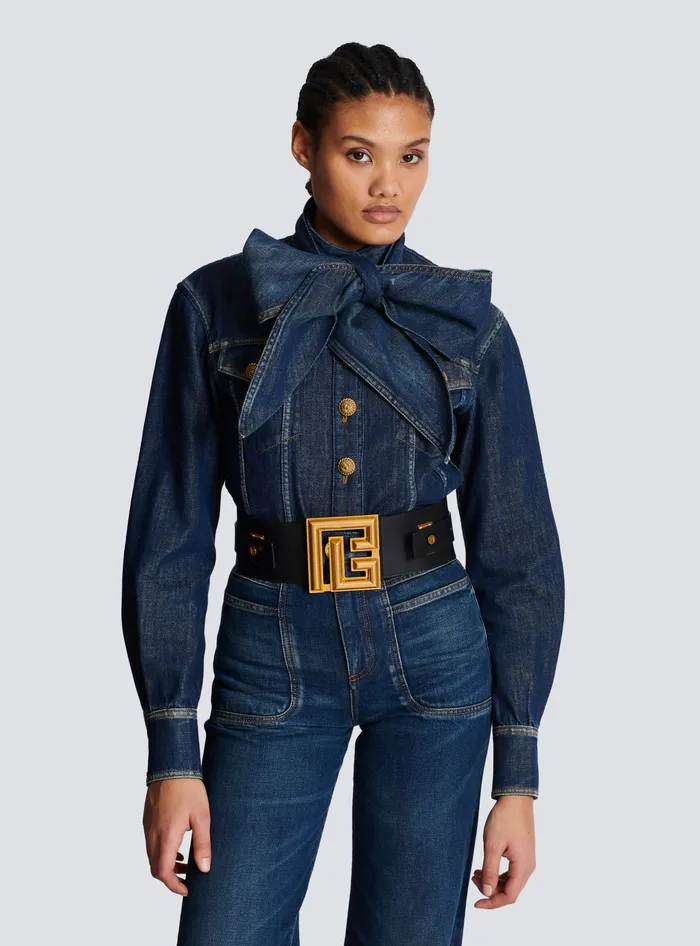 Balmain Leather PBelt Black Women Belts