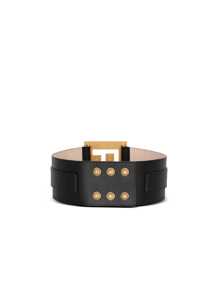 Balmain Leather PBelt Black Women Belts