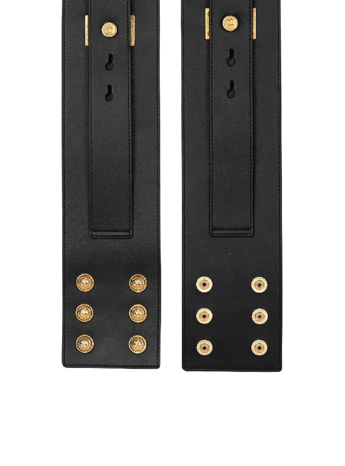 Balmain Leather PBelt Black Women Belts