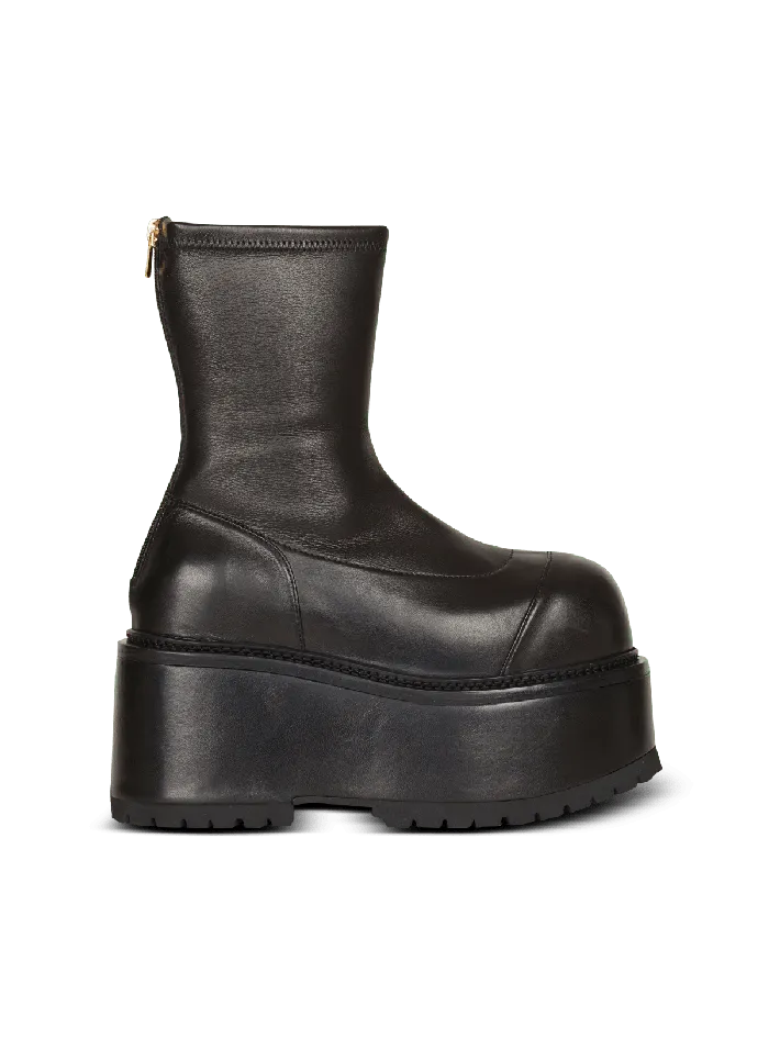 Balmain Leather Platform Boots Black Women Boots