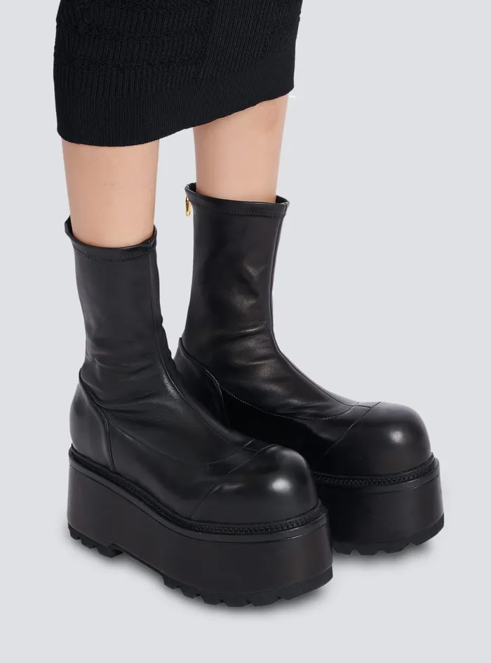 Balmain Leather Platform Boots Black Women Boots