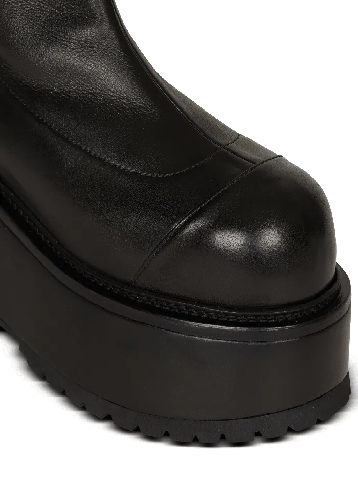 Balmain Leather Platform Boots Black Women Boots