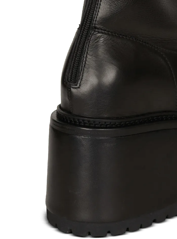 Balmain Leather Platform Boots Black Women Boots