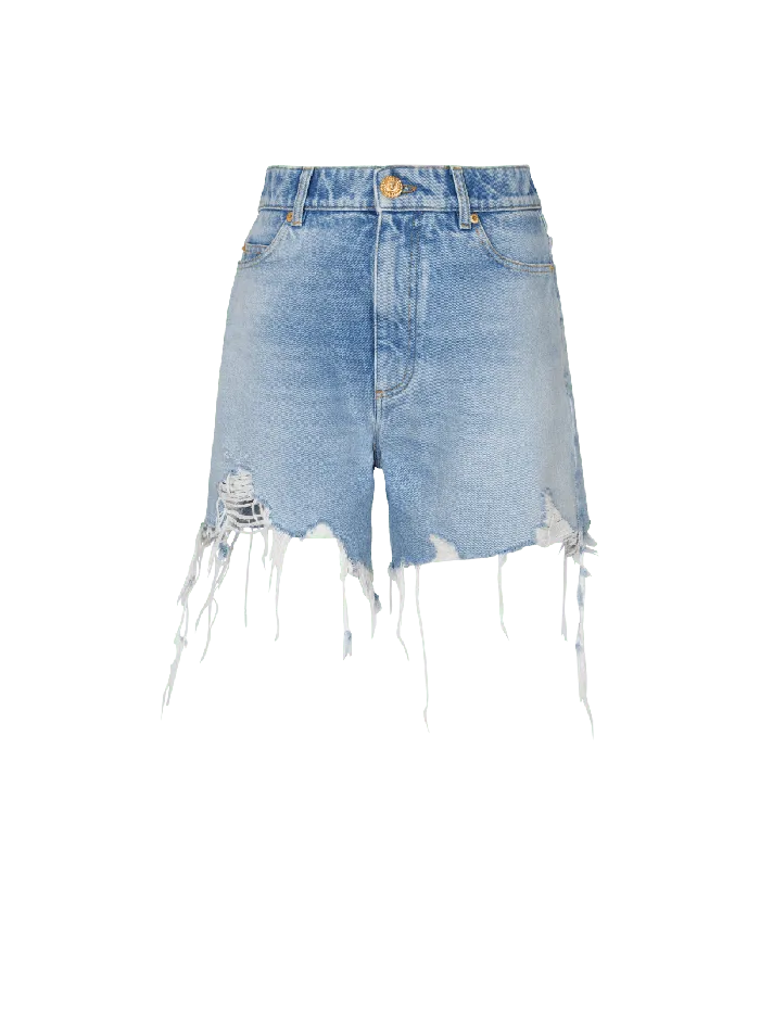 Balmain Light Blue Denim Shorts Blue Women Denim
