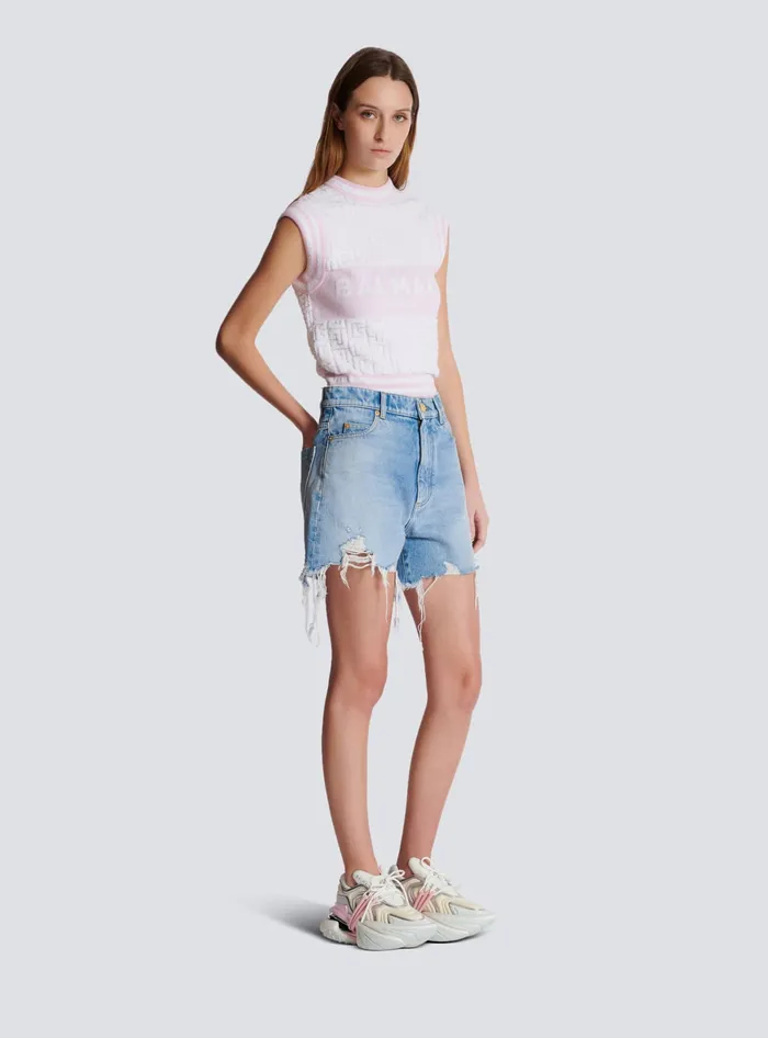 Balmain Light Blue Denim Shorts Blue Women Denim