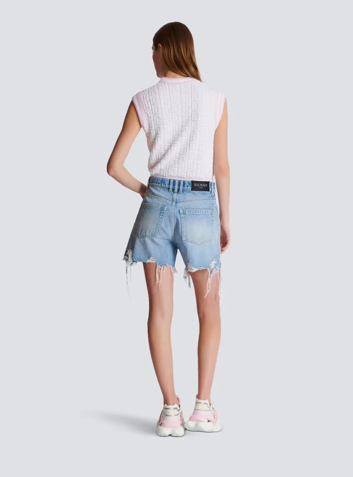 Balmain Light Blue Denim Shorts Blue Women Denim