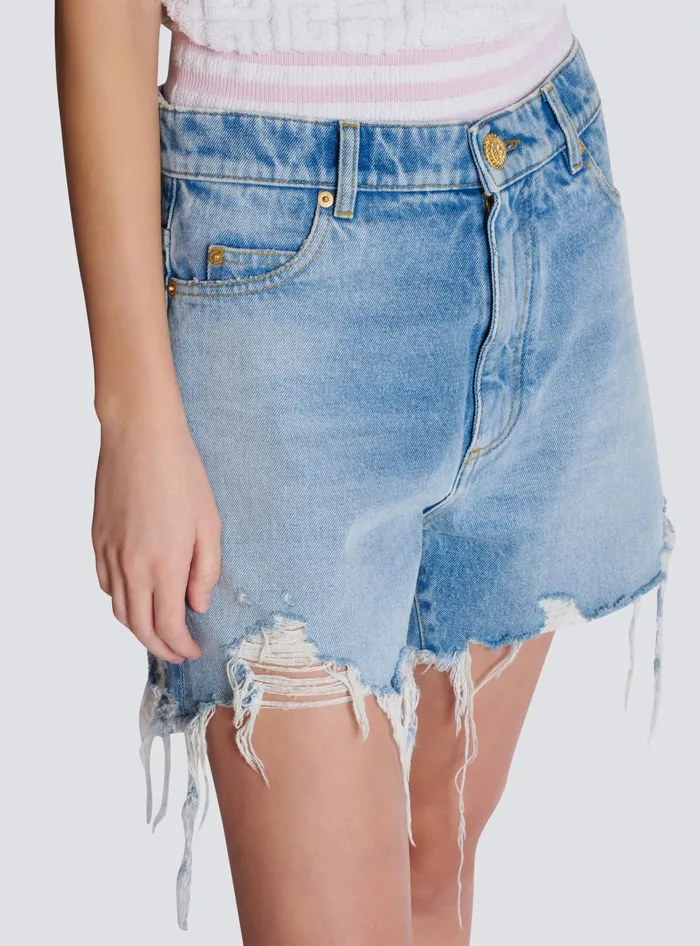 Balmain Light Blue Denim Shorts Blue Women Denim
