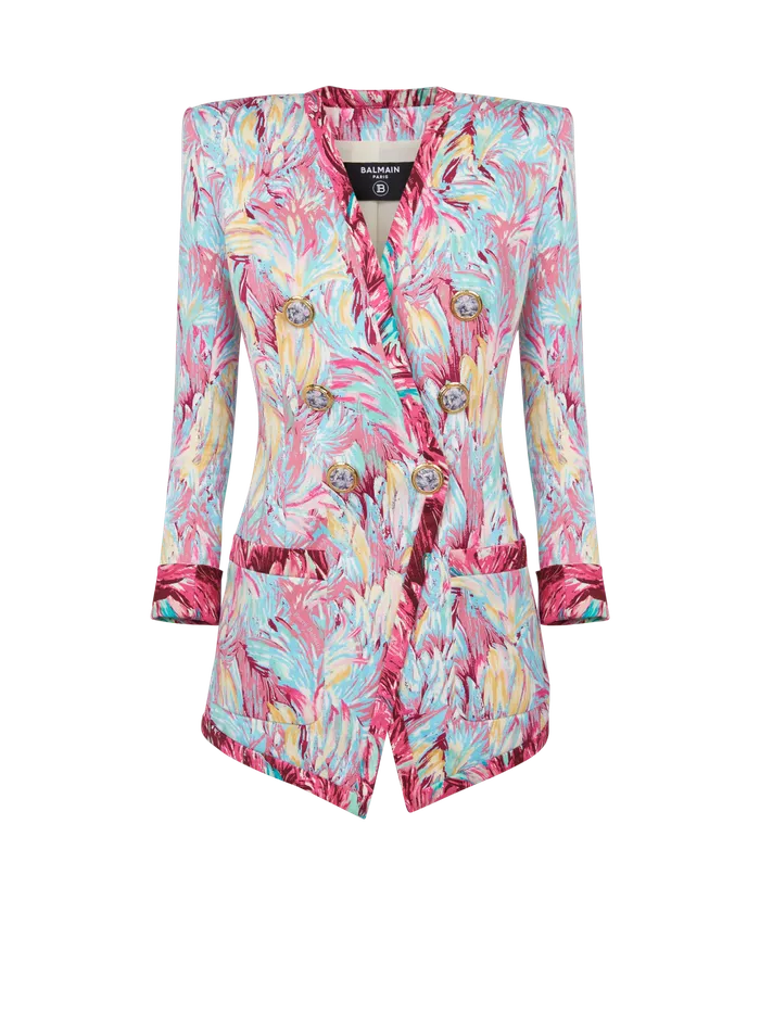 Balmain Long 6button Jacket With Feather Print Multicolor Women Jackets And Blazers
