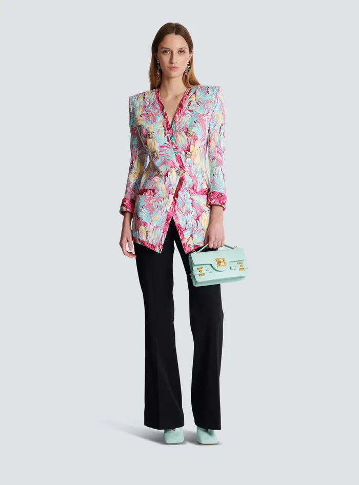 Balmain Long 6button Jacket With Feather Print Multicolor Women Jackets And Blazers
