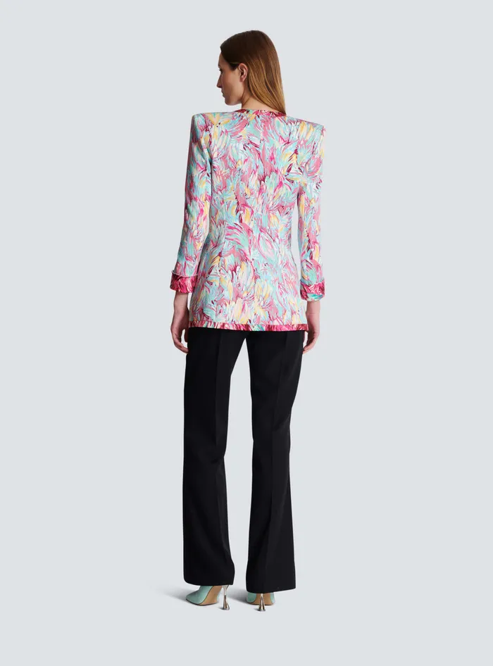 Balmain Long 6button Jacket With Feather Print Multicolor Women Jackets And Blazers