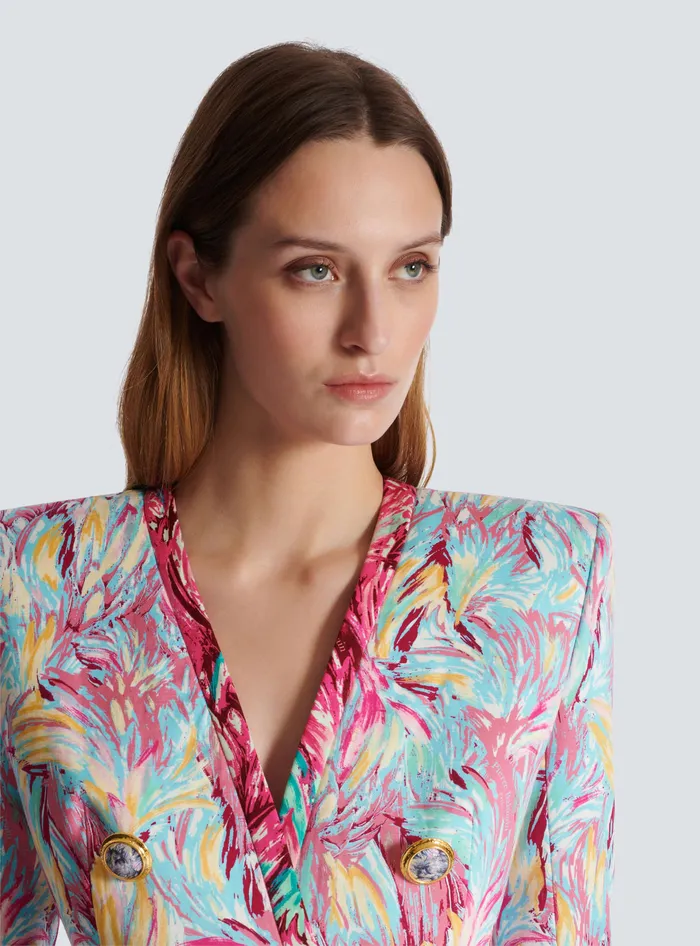 Balmain Long 6button Jacket With Feather Print Multicolor Women Jackets And Blazers