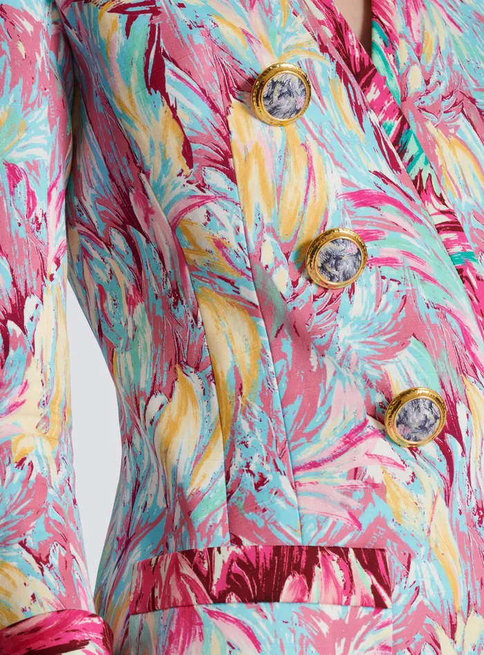 Balmain Long 6button Jacket With Feather Print Multicolor Women Jackets And Blazers