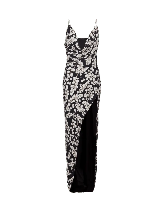 Balmain Long Dress With Redcurrant Print Black Women Dresses