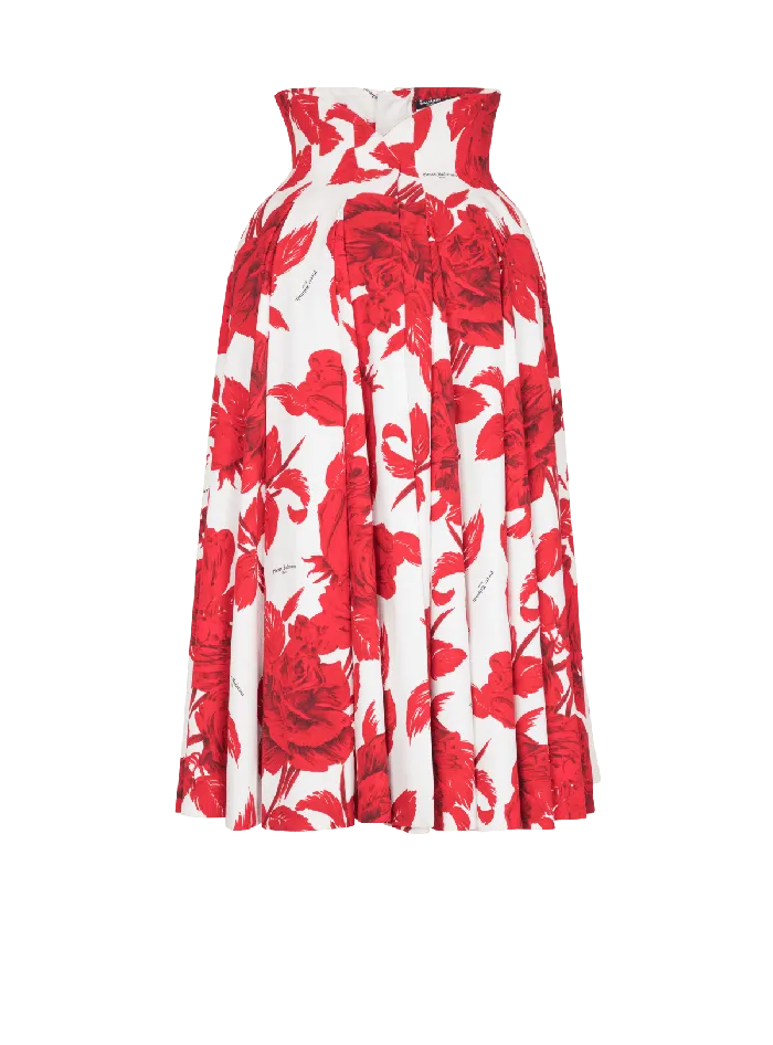 Balmain Long Pleated Crepe Tulip Skirt Red Women Skirts