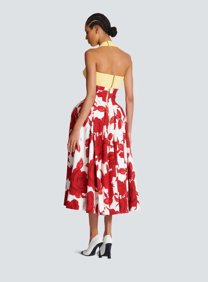 Balmain Long Pleated Crepe Tulip Skirt Red Women Skirts