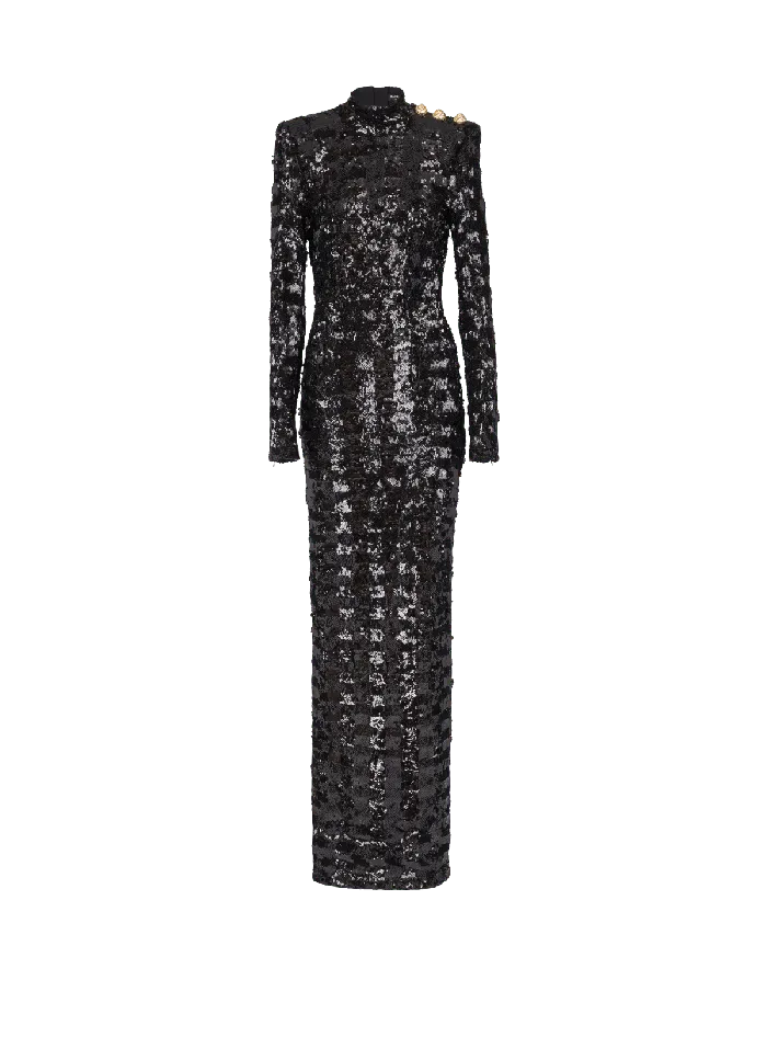 Balmain Long Sequin Dress Black Women Dresses