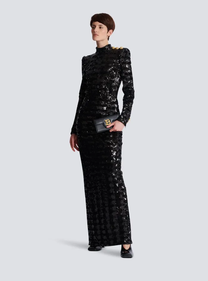 Balmain Long Sequin Dress Black Women Dresses