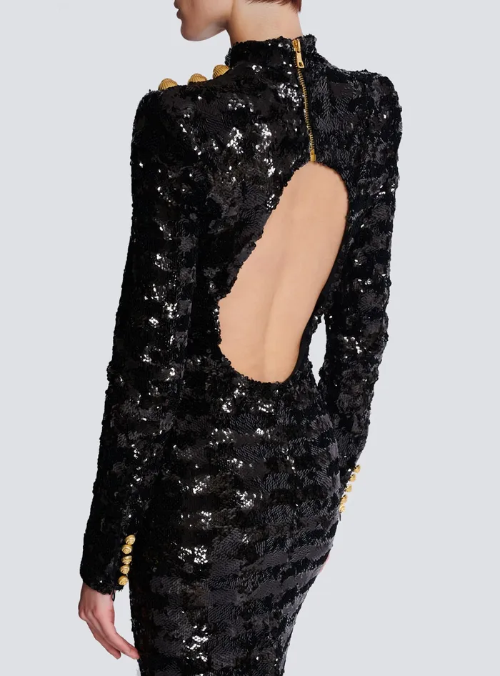 Balmain Long Sequin Dress Black Women Dresses