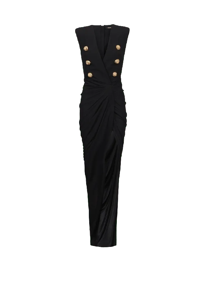Balmain Long Tailored Crepe Dress Black Women Dresses