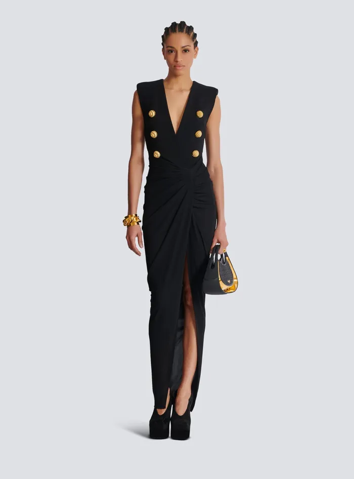 Balmain Long Tailored Crepe Dress Black Women Dresses