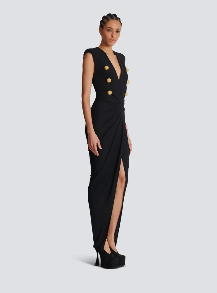 Balmain Long Tailored Crepe Dress Black Women Dresses
