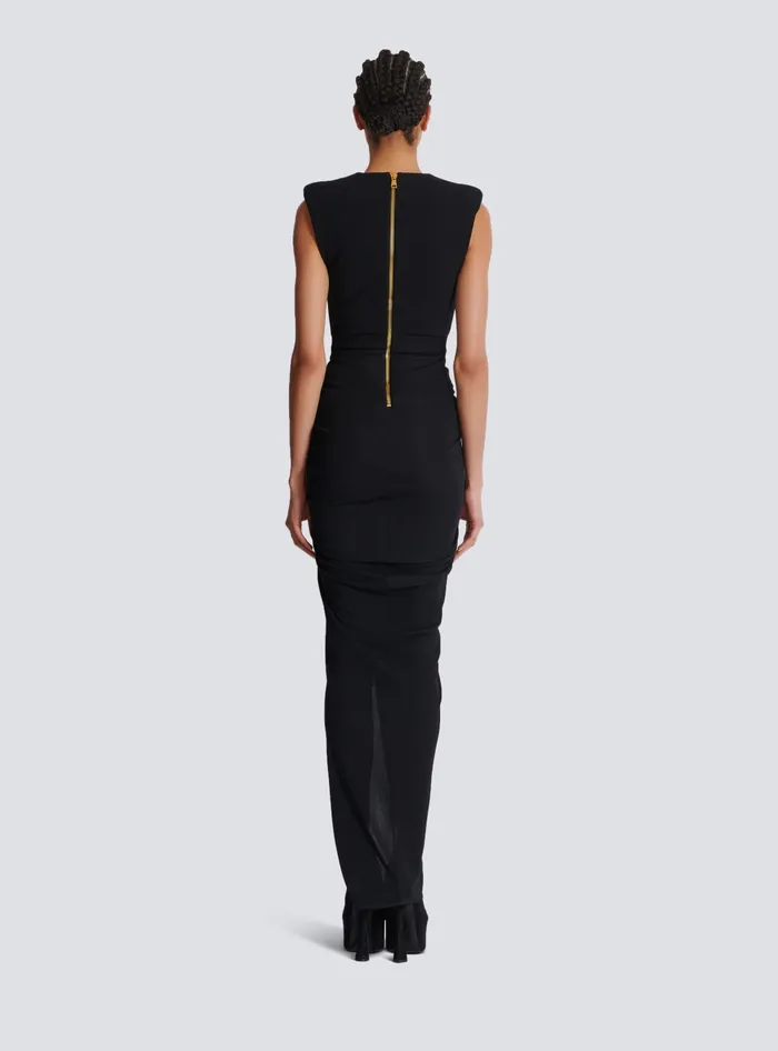 Balmain Long Tailored Crepe Dress Black Women Dresses