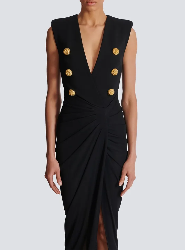 Balmain Long Tailored Crepe Dress Black Women Dresses