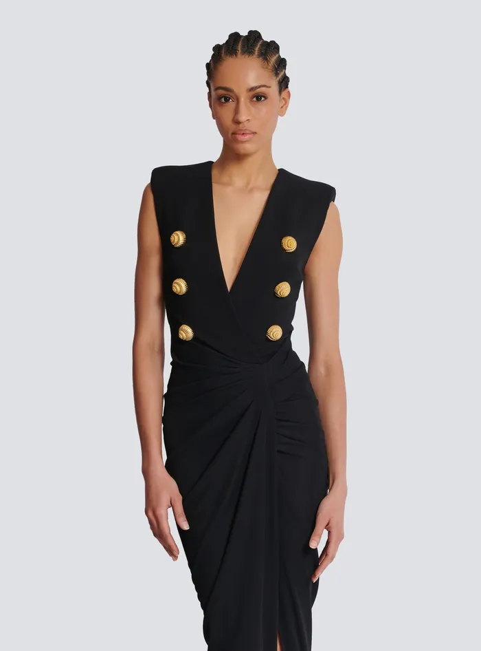 Balmain Long Tailored Crepe Dress Black Women Dresses