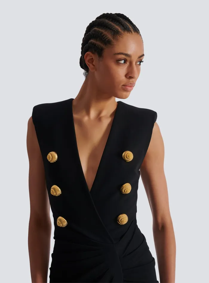 Balmain Long Tailored Crepe Dress Black Women Dresses