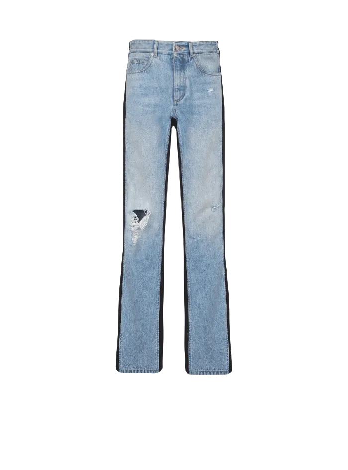 Balmain Loosefit Denim And Knit Jeans Blue Men Denim