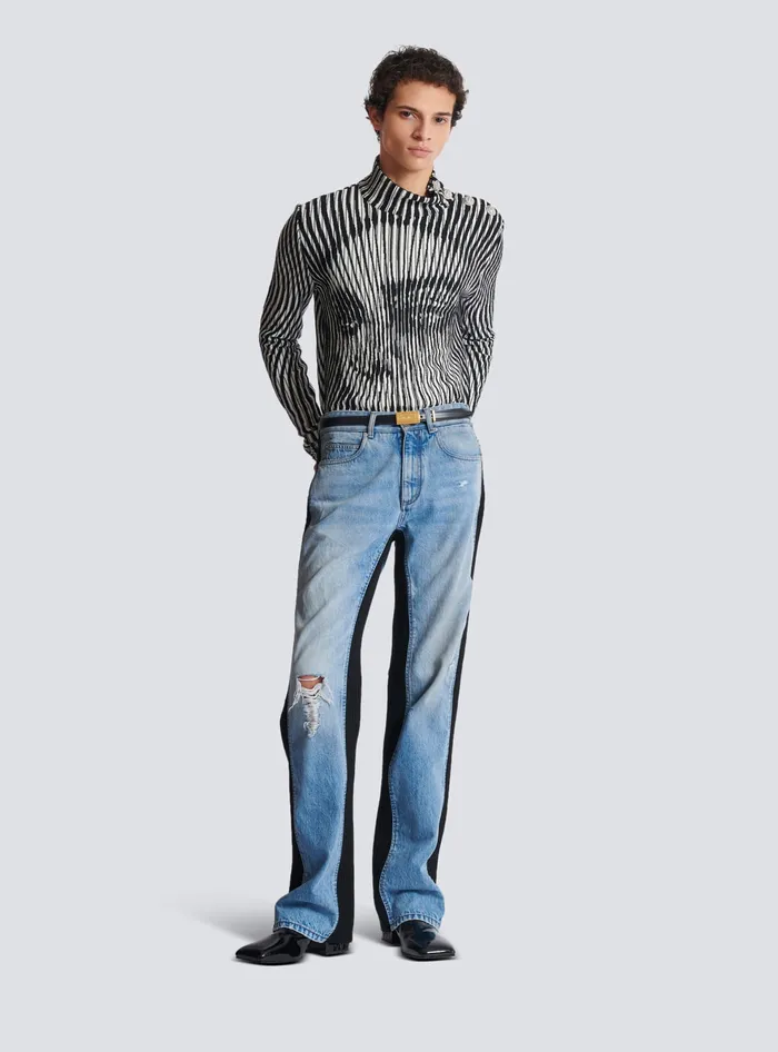 Balmain Loosefit Denim And Knit Jeans Blue Men Denim