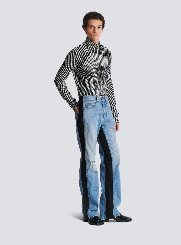 Balmain Loosefit Denim And Knit Jeans Blue Men Denim