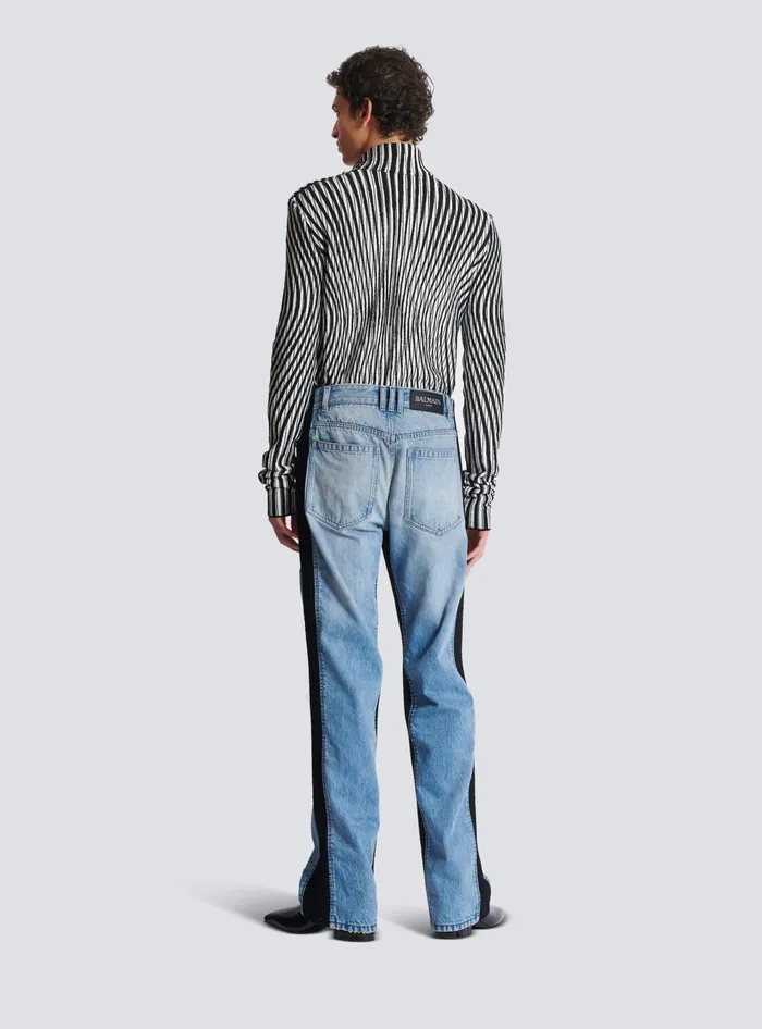 Balmain Loosefit Denim And Knit Jeans Blue Men Denim